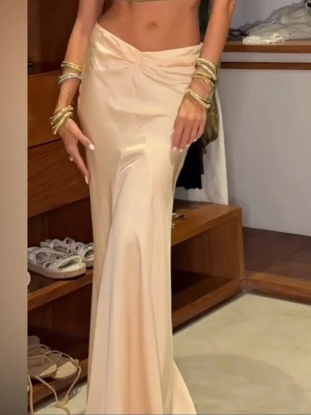 NWT Zara x Kate Moss Champagne Satin Bias Cut Maxi Skirt Slip dress Nude Peach M